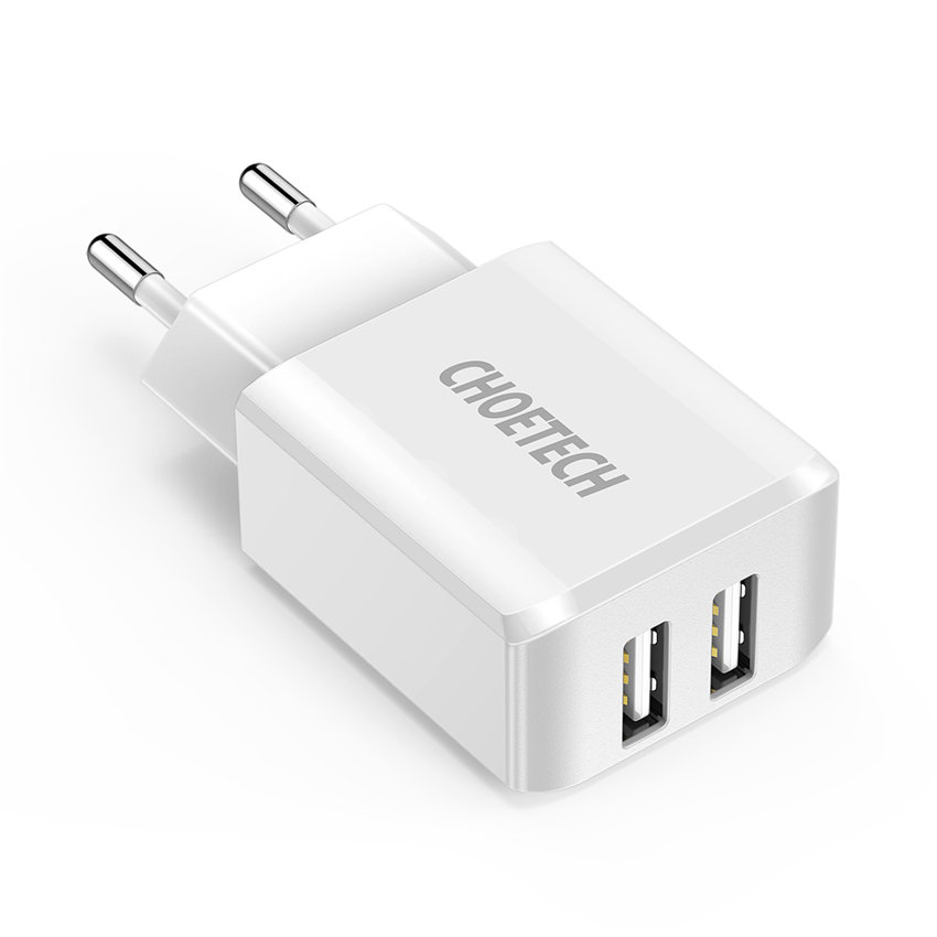 CHOETECH C0030 2* 5V/2A USB Fast Charging For 7/7 Plus/6S/6S Plus/6 Plus/6/SE (2020)/ 11/ 11Pro/11ProMax/XsMax,/XR/ XS/X/8/8 Plus/ AirPods/Ipad/Samsung/LG/HTC/Huawei/Moto/xiao MI and More
